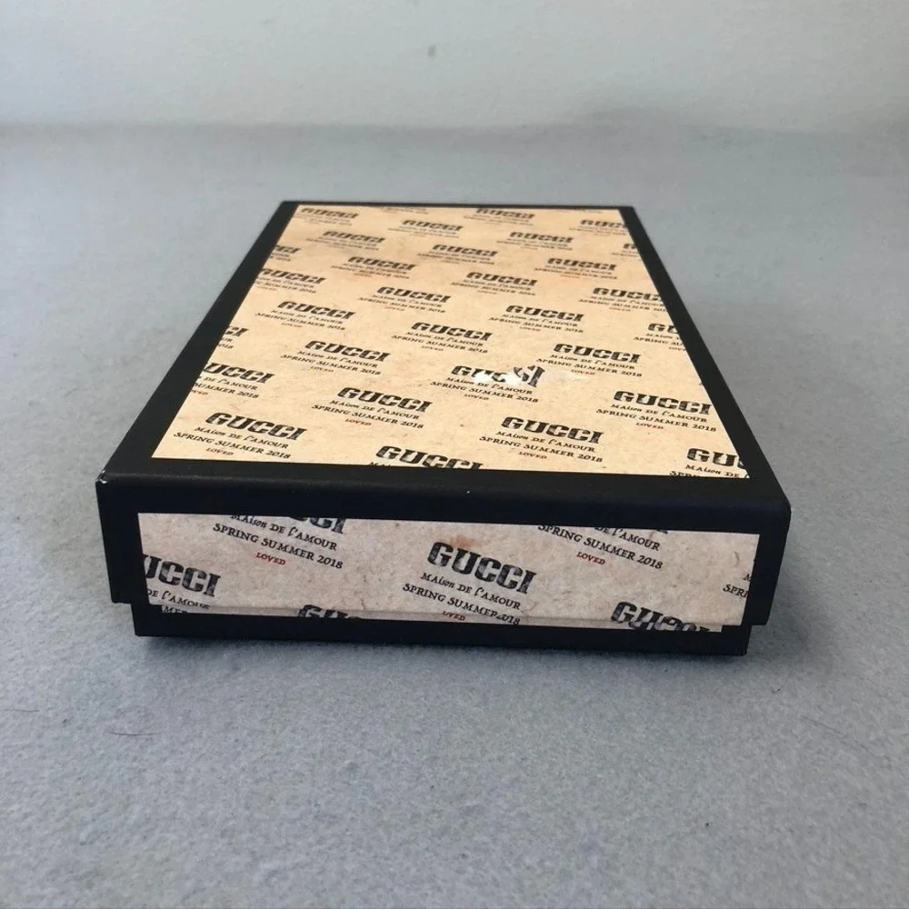 Authentic Gucci Gift Box Dust Bag Beige Black Logo Print 9x5.5x2 Small Rectangle